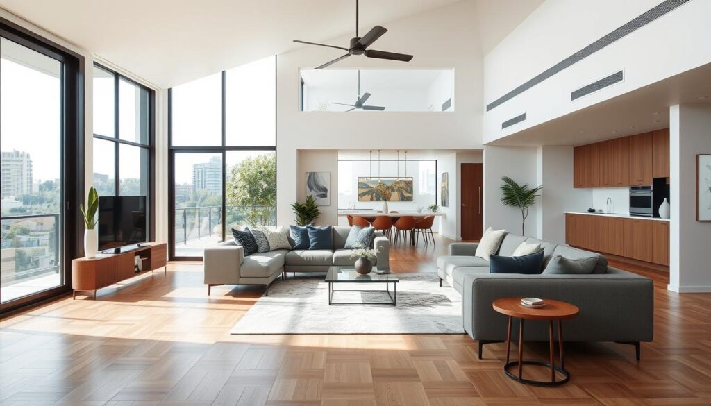 Interior de apartamento moderno à venda com sala ampla Interior de apartamento moderno à venda com sala ampla