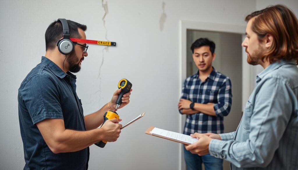 Pessoa inspecionando problemas estruturais em apartamento à venda Pessoa inspecionando problemas estruturais em apartamento à venda