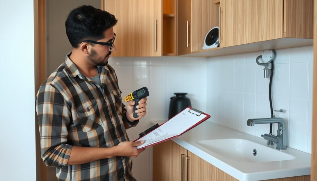 Pessoa realizando vistoria em apartamento à venda Pessoa realizando vistoria em apartamento à venda