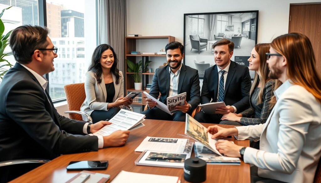 Cliente entrevistando diferentes corretores de imóveis para escolher o melhor