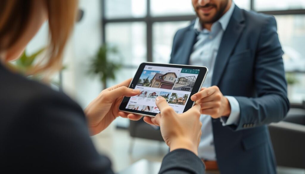 Corretor utilizando tecnologias digitais para apresentar imóveis