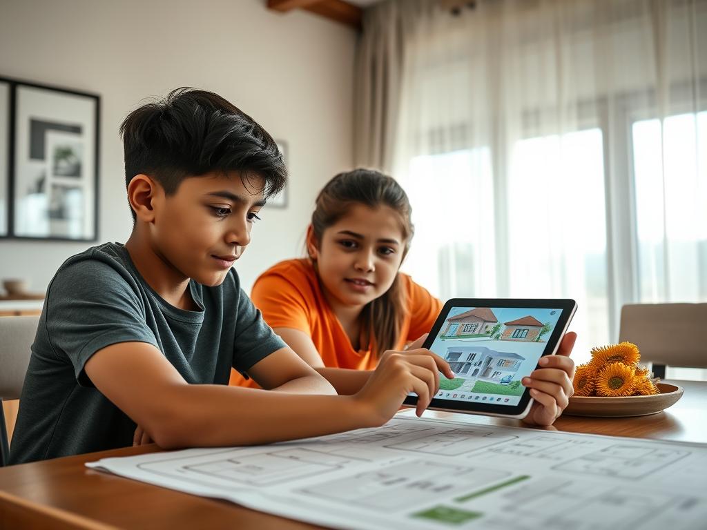 Família analisando resultados de uma simulação habitacional Caixa em um tablet