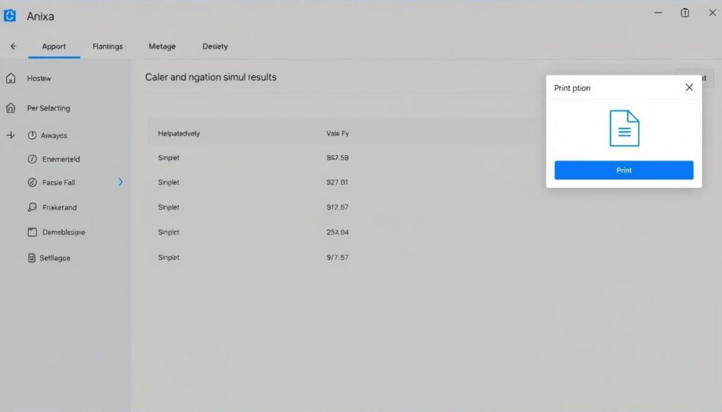 Opções para salvar ou imprimir resultados da simulação habitacional Caixa