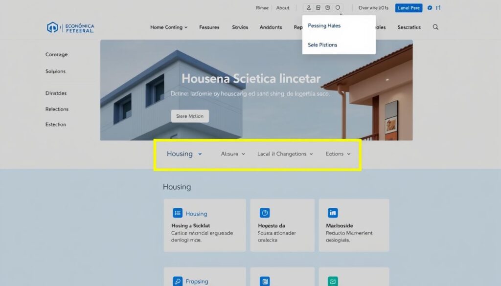 Página inicial do site da Caixa com destaque para a seção de habitação