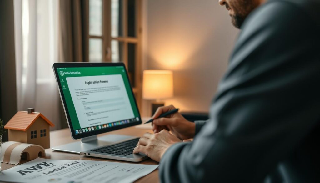 Pessoa preenchendo formulário de inscrição do programa Minha Casa Minha Vida