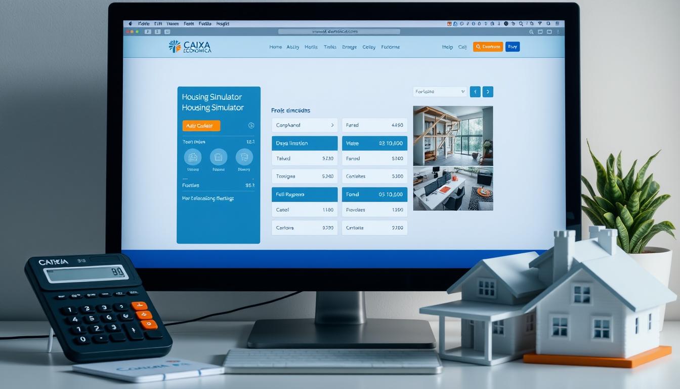 Simulação habitacional Caixa sendo realizada em um computador mostrando a interface do site