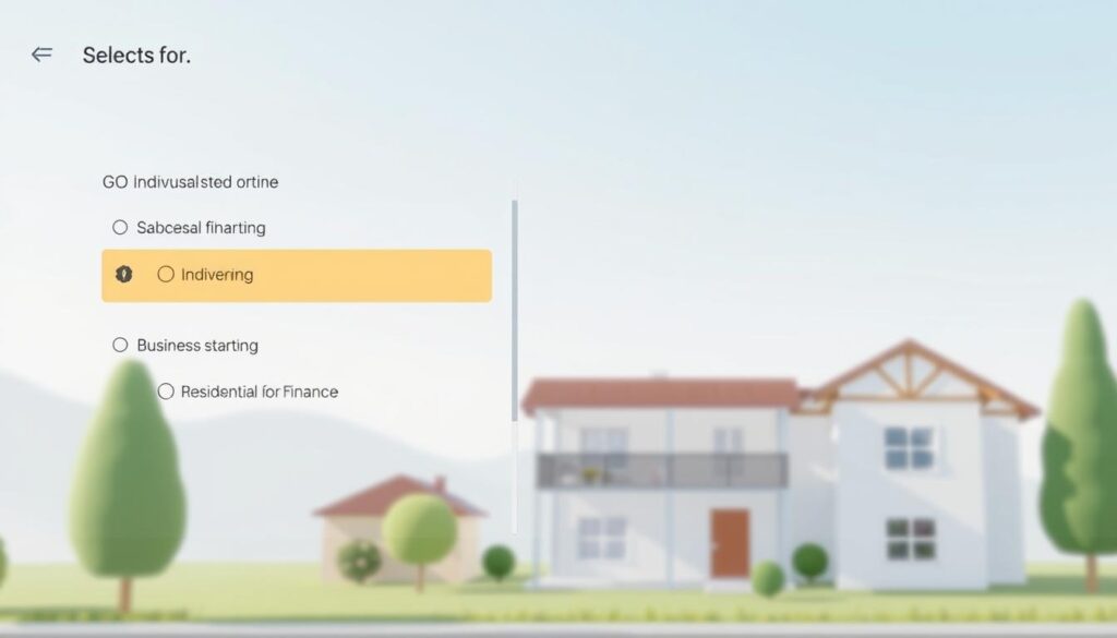 Tela de seleção do tipo de simulação habitacional Caixa